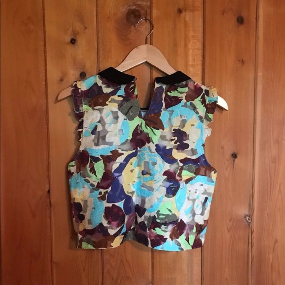 Zara Multicolored Collared Sheer Crop Top - Picture 2 of 4